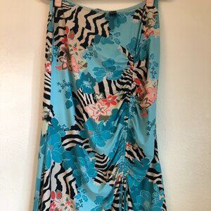 Vintage Y2K Bisou Bisou Asymmetrical Midi Skirt Floral and Zebra Print